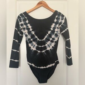 Atmosea Tie Dye Cotton Bodysuit Black White Long Sleeve Leotard Small